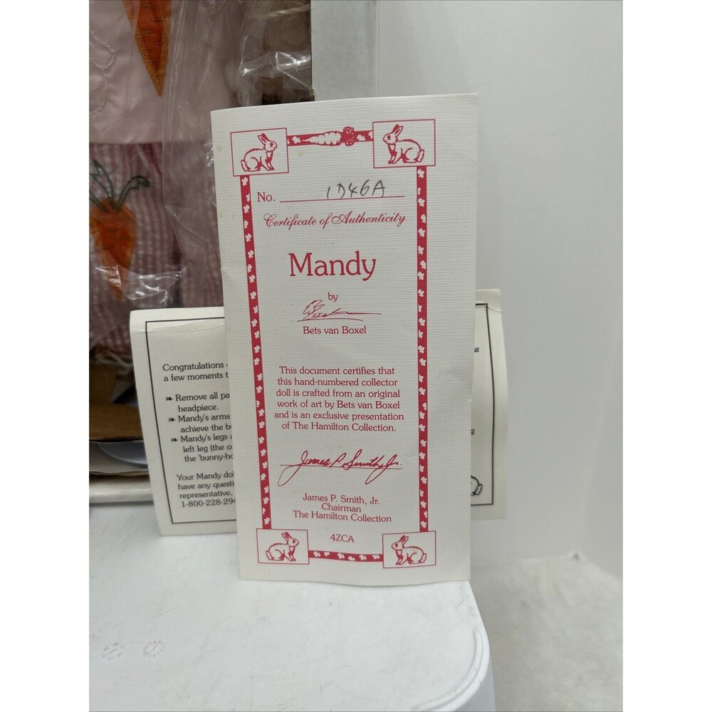 🔥🆕🔥Vintage 1993 Mandy Porcelain Doll By Bets Van Boxel Bunny Rabbit - Picture 4 of 8